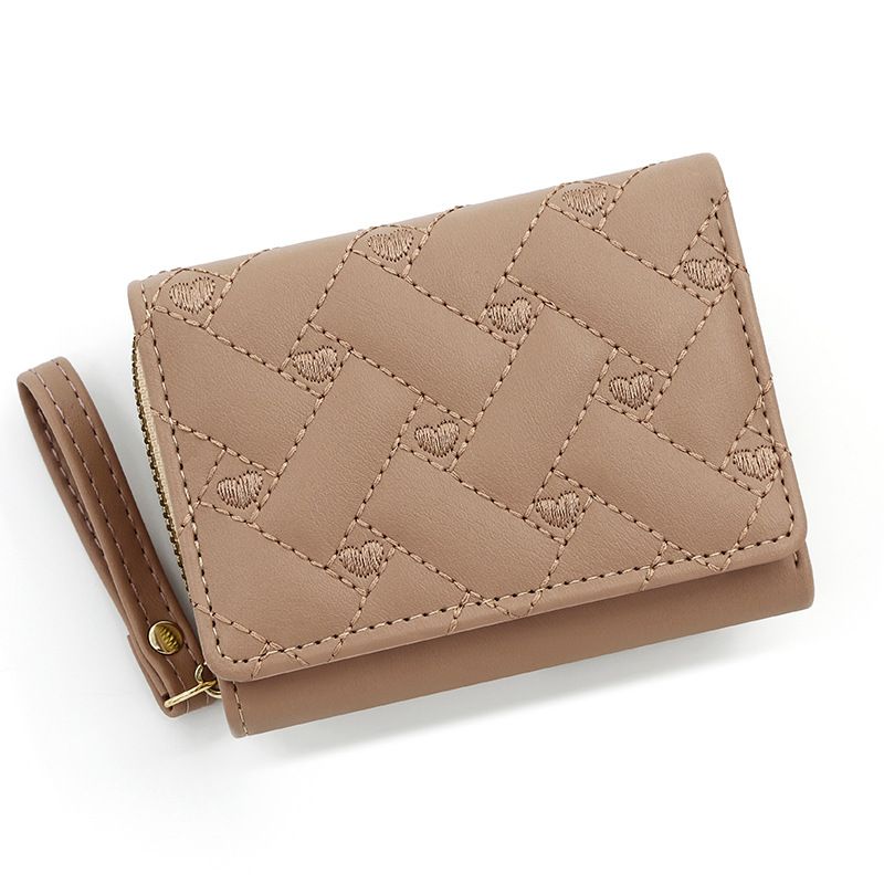 Fashion Heart-shaped Embroidery Women's Short Zipper Purse Holding Bag Solid Color Simple Purse Card Bag_voghion.com