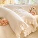 Korean Version Milk Four-Piece Fresh Lace Double-Sided Bed Sheet Duvet Cover Three-Piece Set Thickened Coral Velvet_voghion.com