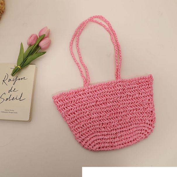 Koreanische Version von Ins kleine frische Fischgrätenmuster One-Shoulder Stroh Tasche neue feste Farbe gewebte Tasche weibliche Urlaub am Meer Strand Tasche_voghion.com