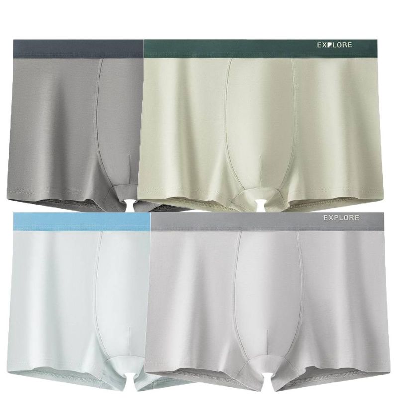 4 piezas de calzoncillos tipo bóxer de algodón sin costuras de talla grande para hombre, calzoncillos tipo bóxer de verano de sección fina, tallas L-3XL_voghion.com