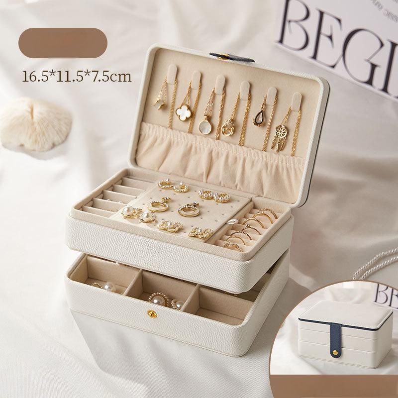 Customizable Two-tier Leather Jewelry Box, Travel Jewelry Case, Travel Jewelry Organizer, Jewelry Box For Women And Girls, Jewelry Holder Organizer_voghion.com