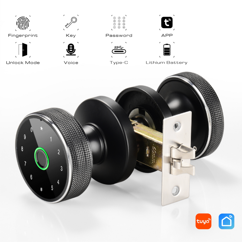1pc Fingerprint Door Lock- Smart Door Handle, Biometric Door Lock, Keyless Entry Door Handle For Bedroom Home Hotel Office Apartment (Black)_voghion.com