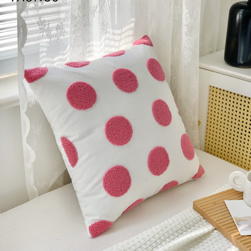 Checkerboard Dot Embroidered Throw Pillow - Bowknot Accent Cushion Cover (Minimalist Design For Sofa/Bed Decor Machine Washable Soft Cotton Fabric)​​_voghion.com