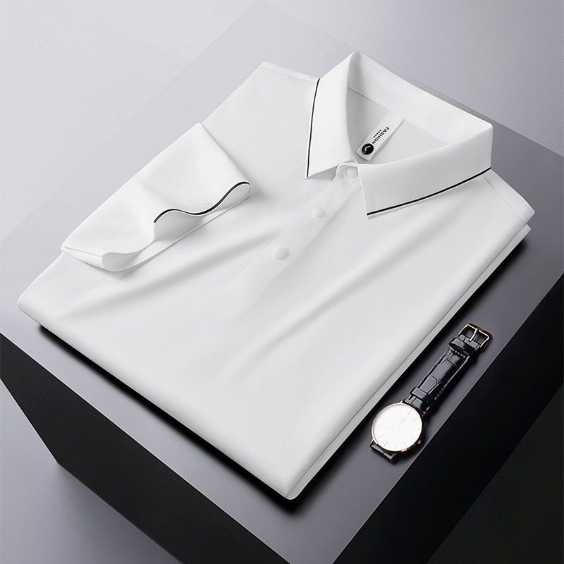 High end style silk cotton polo shirt short sleeved casual summer business breathable lapel T-shirt for men's wear_voghion.com