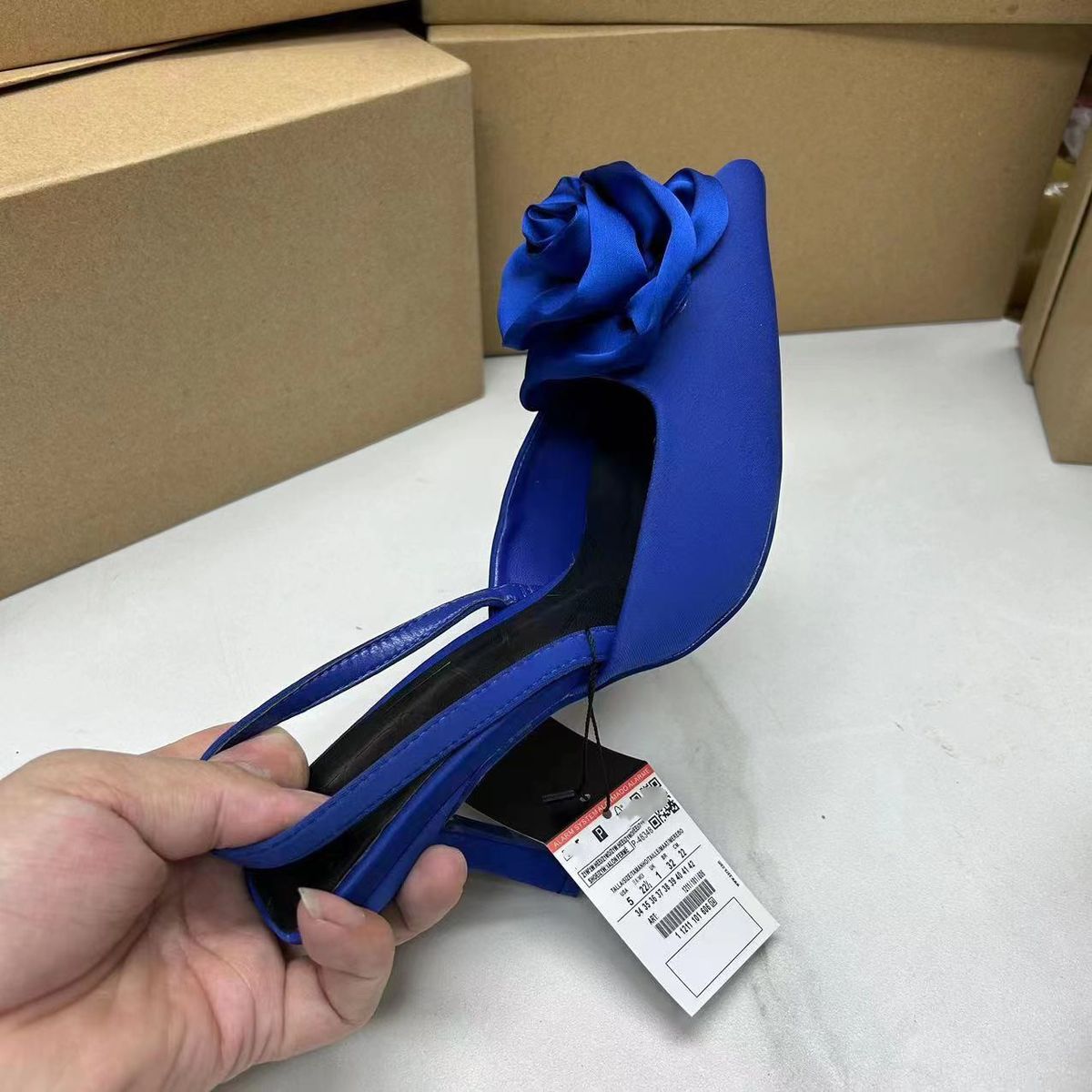 Rosa Nya Tunn Klack Spetsig Elastisk Rem 3D Vackra Blommor Damskor_voghion.com