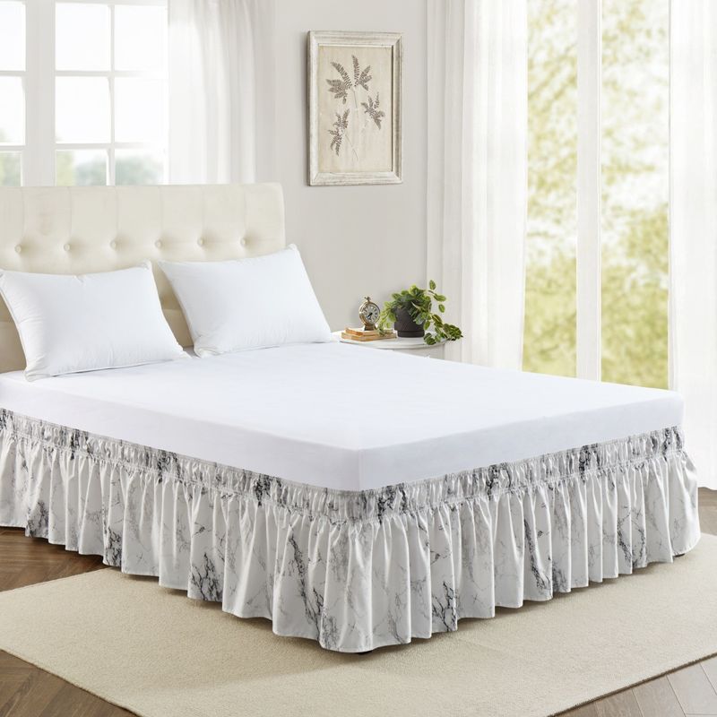 Gonna da letto in marmo bianco, pezzo unico, grembiule da letto plissettato elastico, gonna da comodino in lino per hotel_voghion.com
