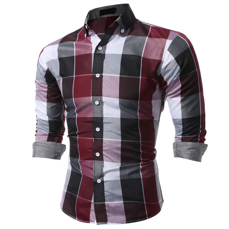 Herrenbekleidung Langarm Kariertes Hemd Mode Revers Casual Shirts_voghion.com