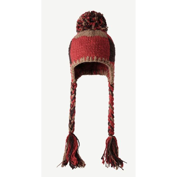 Cappello lavorato a maglia patchwork da donna in stile etnico, carino pompon con treccia spessa, versione coreana, caldo e con protezione per le orecchie, per l'autunno_voghion.com