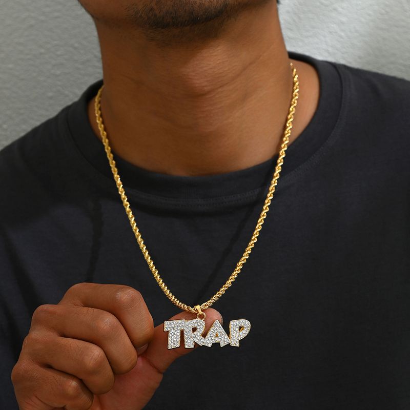Collana versatile hip-hop alla moda da uomo cubana con lettera di nicchia minimalista intarsiata con design a diamante, versatile ed elegante_voghion.com