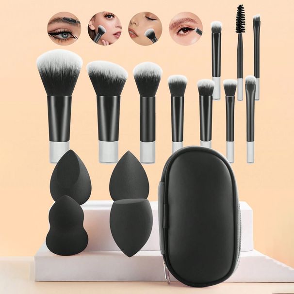 10-Piece Rainbow Travel Makeup Brush Kit With 4 Blending Sponges Zippered Case Compact Short Handle Cosmetic Brushes Set Portable Makeup Essentials_voghion.com