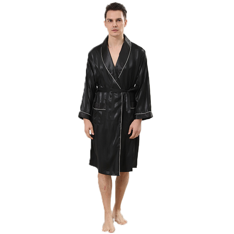 Großer Bademantel für Herren aus Seide, Nachthemd, Shorts, zweiteiliger Anzug, Sommer, dünner Langarm-Pyjama für Herren, Sommer-Eisseide_voghion.com