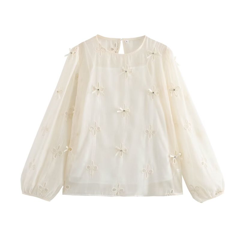Camisa de verano con cuentas bordadas y nudo de mariposa para mujer_voghion.com