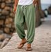 Autumn Wide Men's Cotton And Linen Trousers Summer Jogging Pants Elastic Waist Straight High Waist Solid Color Comfortable And Breathable_voghion.com