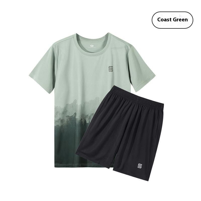 Outdoor   Summer New Casual Two-piece Short Sleeved Fitness Suit Loose Round Neck T-shirt Running Quick Drying Clothes Sports Set_voghion.com