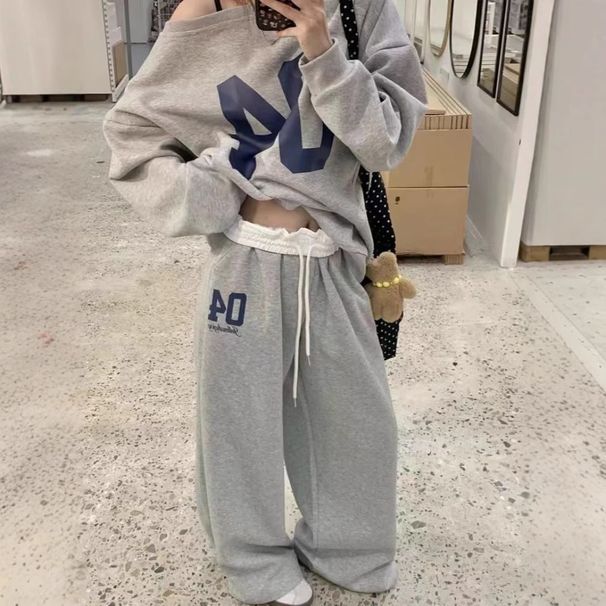 Felpa con cappuccio e maniche lunghe con spalle scoperte, stile americano, da donna, casual, autunno, a gamba larga, grigio, pezzo unico_voghion.com