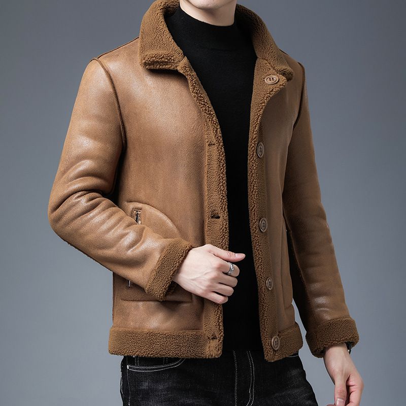 Men's Clothing New style fur double sided sheep shearling thick warm version of the granular fleece men's jacket_voghion.com