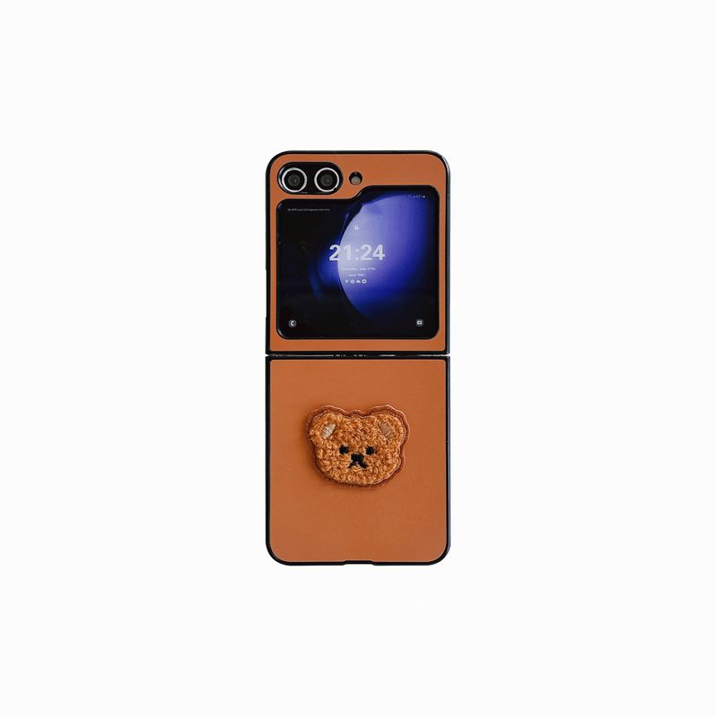Samsung ZFlip5 generation new ins embroidered bear folding shell for Galaxy zflip3/4 generation phone case_voghion.com
