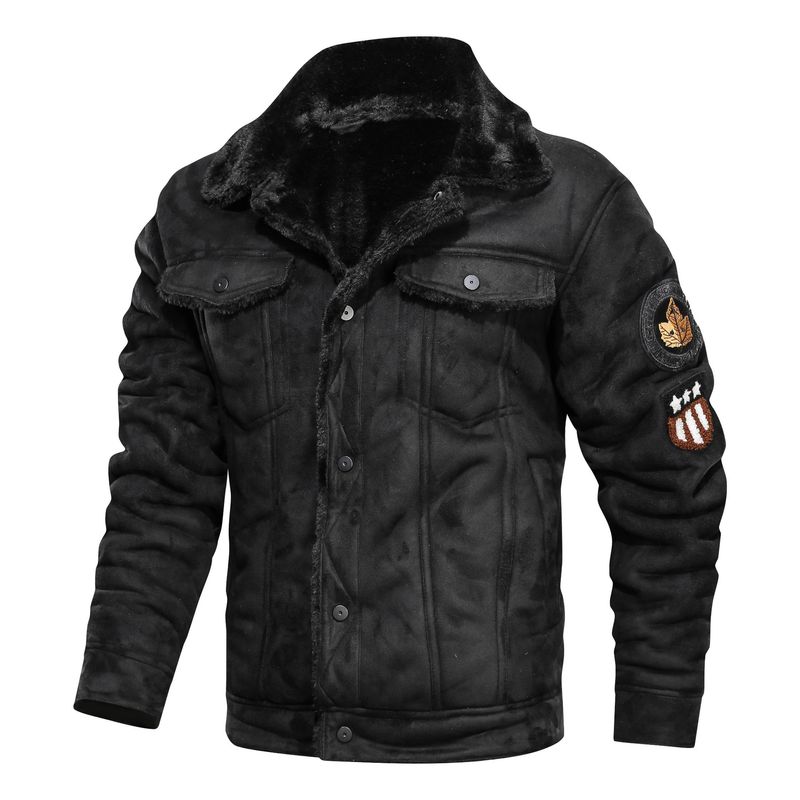 Herrenbekleidung, Kragen, großes Fell, integrierter Herrenmantel, Wildleder, lässige, lockere Jacke für Herren_voghion.com