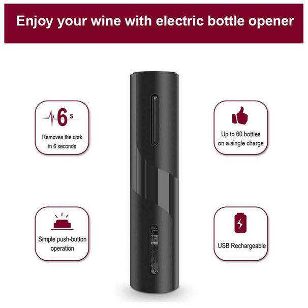Electric Rechargeable Automatic Corkscrew Wine Bottle Opener With Foil Cutter And Usb Charging Cable Suit For Home Us_voghion.com