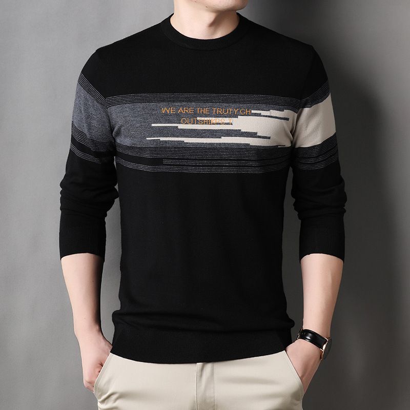 Herren Herbst und Winter Neue Mode Wollpullover Warm Rundhals Langarm Farblich Passend_voghion.com