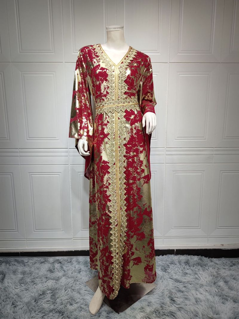 Women's dress Muslim chiffon gilt robe with belt dress_voghion.com