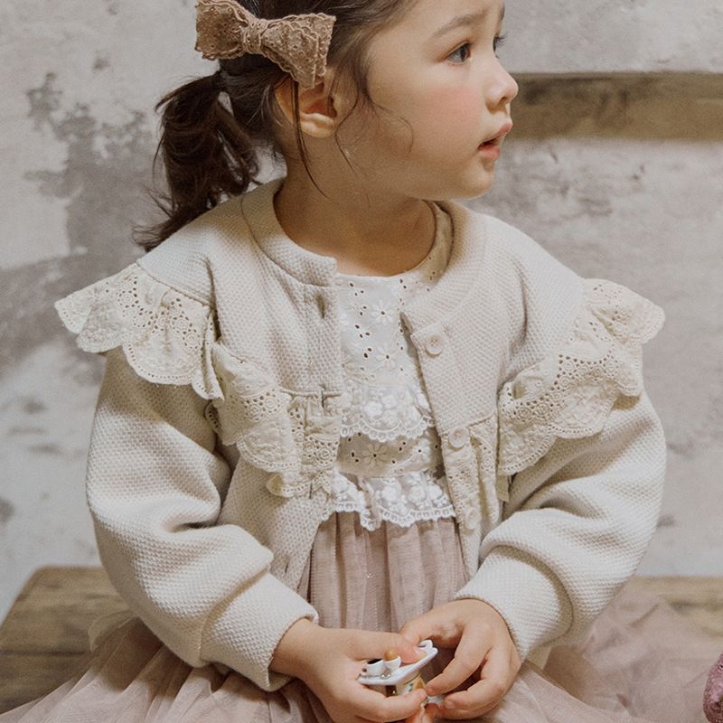 Child Girl Gentle Fillet Edge Sweet Girl Knitted Cardigan Coat_voghion.com