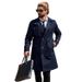 Men's Double Breasted Trench Coat Long Slim Fit Casual Overcoat Polyester Classic Blue Coat For Autumn Spring_voghion.com