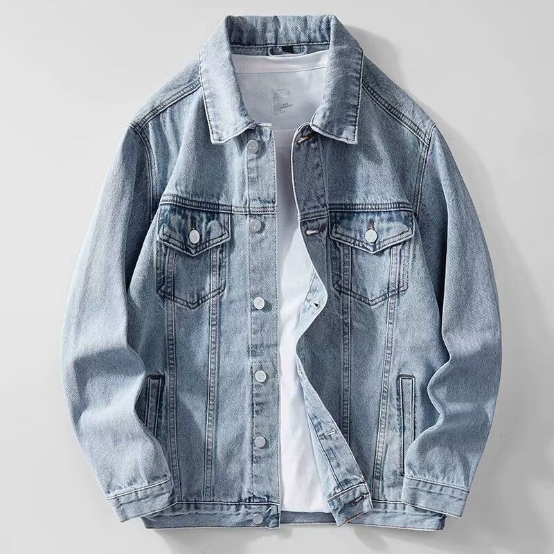 Veste en jean vintage pour homme, manteau décontracté ample et vieilli avec col rabattu, vêtement d'extérieur rétro élégant pour le printemps et l'automne_voghion.com