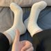 Chaussettes post-partum, mi-mollet en pur coton pour hommes et femmes, fines et tendance, style été, chaussettes unies noires et blanches_voghion.com