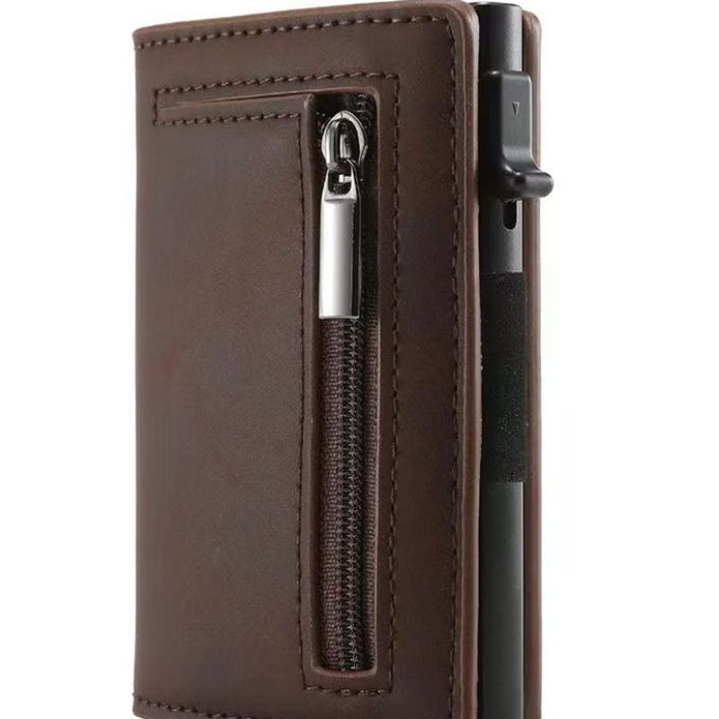 Portafoglio da uomo in vera pelle con apertura automatica e porta carte di credito, ultra sottile, antifurto RFID, porta carte in metallo_voghion.com