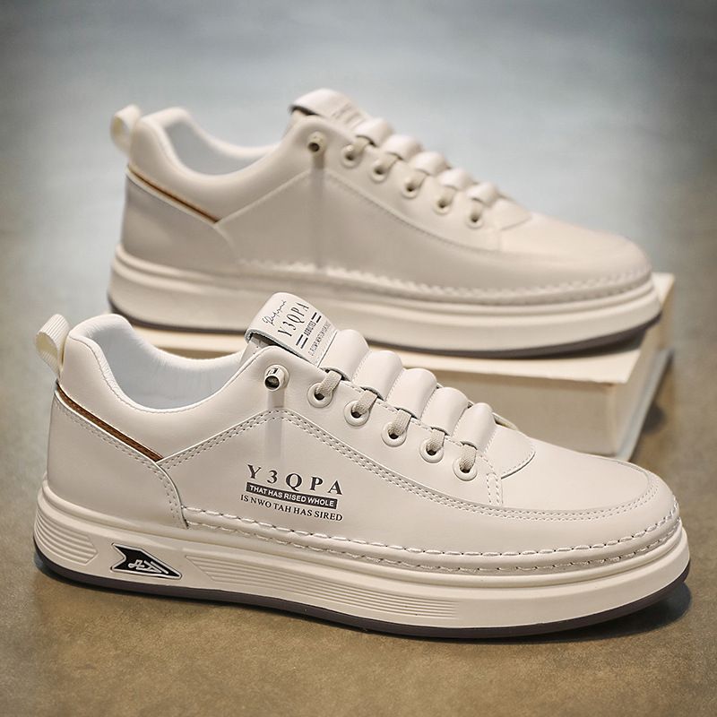 Men's Breathable Casual Sneakers - Lightweight Slip-On White Shoes For Summer, Fashionable Low-Top Lace-Up Loafers With Comfortable EVA Insole_voghion.com