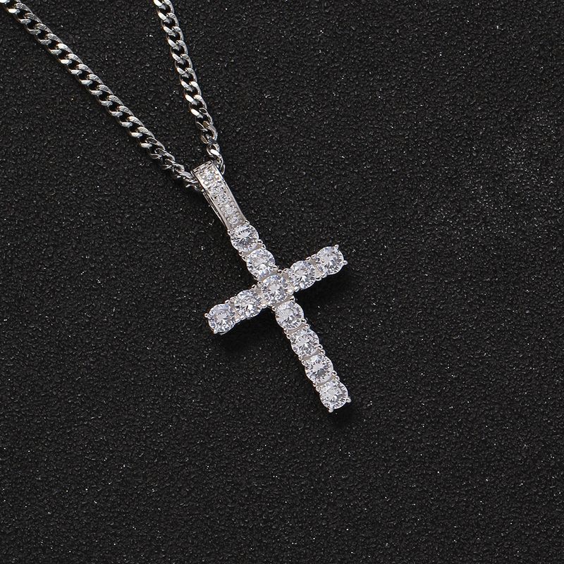 Collana con croce di diamanti in acciaio al titanio, gioiello da uomo, semplice e di lusso, con catena per maglione da donna._voghion.com