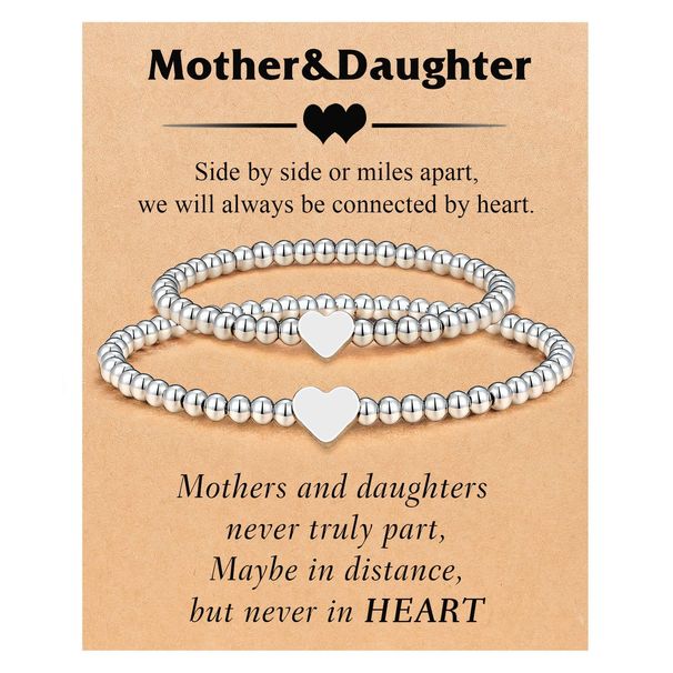 Set di bracciali per madre e figlia, gioielli da donna, regalo per figlia e ragazza, bracciale con catena in argento con perline, bracciale in acciaio inossidabile con scritta "Love"._voghion.com