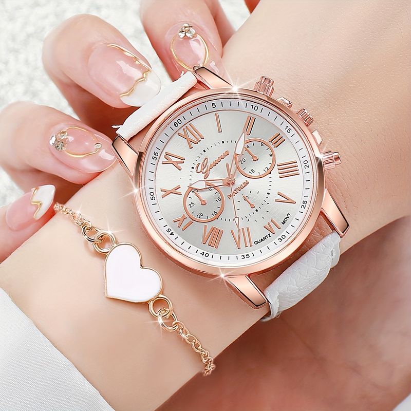 Women's Bracelet Watches Hit Geneva Leather Strap Watch Fake Three Eye Classic Three Color Optional Ladies Watch Set_voghion.com