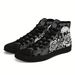 Die High-Top-Canvas-Schuhe mit Totenkopf- und Rosen-Print sind leicht, bequem, atmungsaktiv und strapazierfähig und eignen sich daher perfekt für Halloween._voghion.com