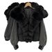 Unique Short Puffer Jacket With Fox Fur Trim, 96% White Duck Down, Grey & Black Winter Coat For Women_voghion.com