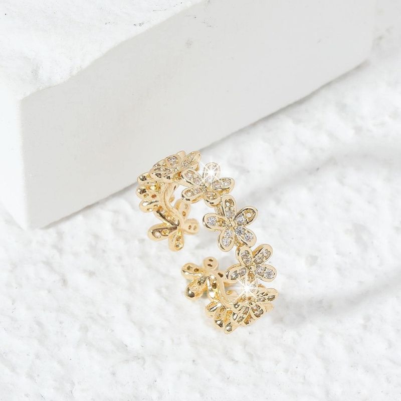 Bijoux unisexes à la mode  Bague de réglage ouverte en or de style navetteur, personnalité féminine, fleur de prunier, design entièrement en diamant, bague de couple_voghion.com
