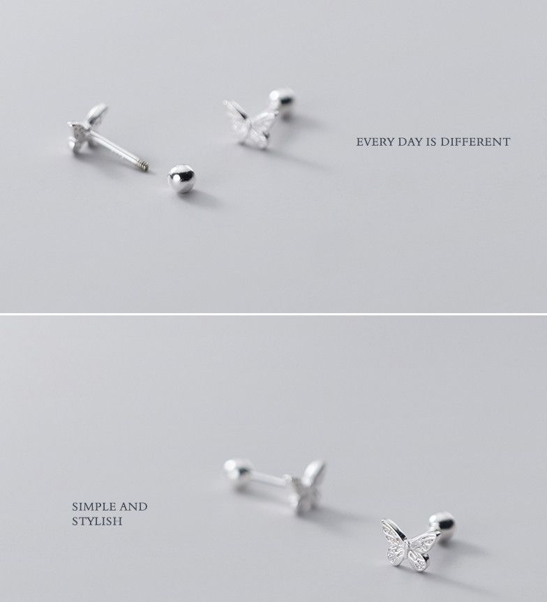 Orecchini a forma di farfalla in argento sterling 925 con chiusura a vite e cartilagine e elica, scatola PE1_voghion.com