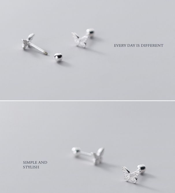 Orecchini a forma di farfalla in argento sterling 925 con chiusura a vite e cartilagine e elica, scatola PE1_voghion.com