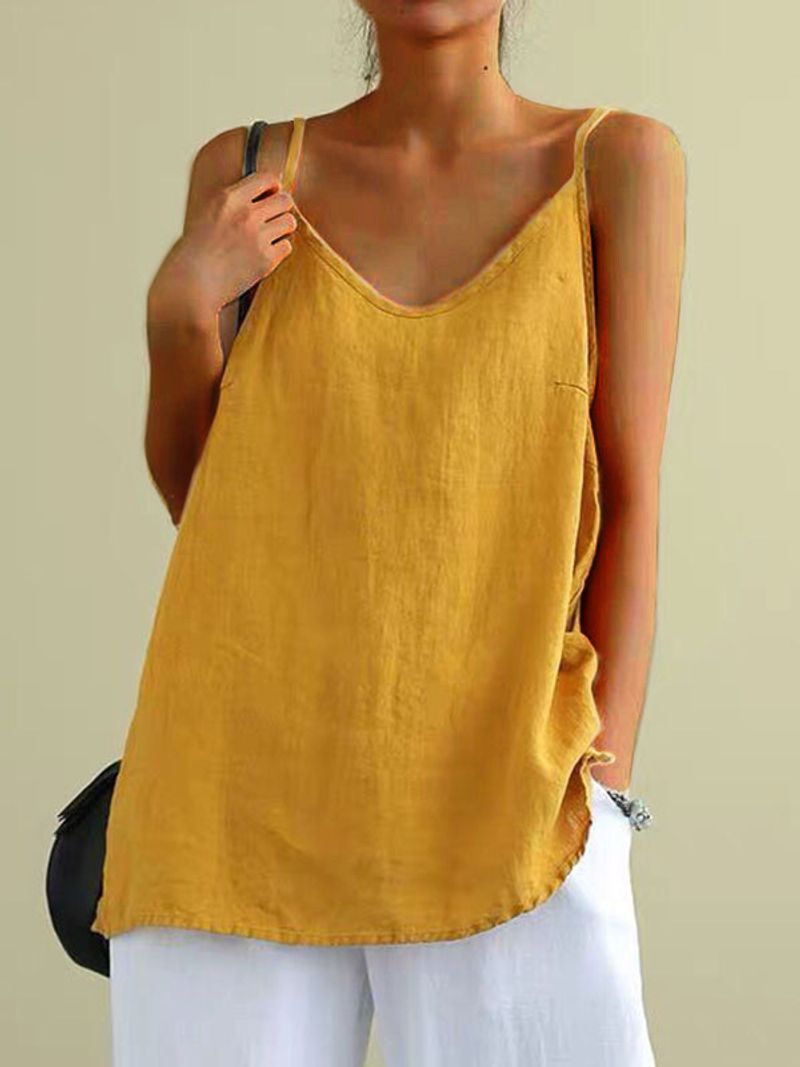 Canotta da donna in cotone e lino, per l'estate, nuova, ampia, in cotone e lino, senza maniche, versatile, con fondo alto_voghion.com