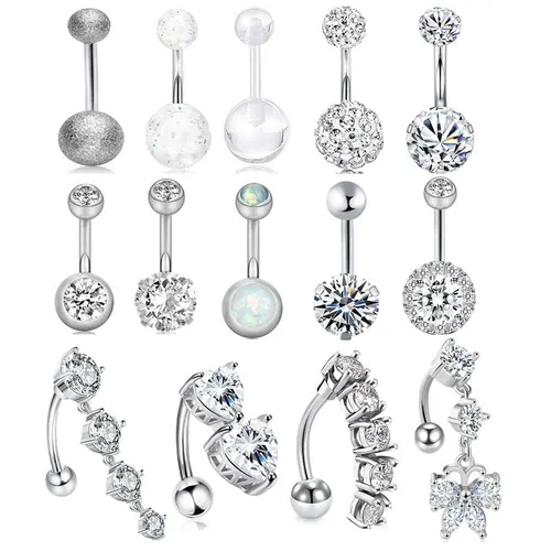 Klassisches Bauchnabelring-Set Bauchnabelring Körperpiercing-Zubehör Bauchnabelringe 14-teiliges Set_voghion.com