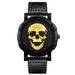 Orologio al quarzo da uomo alla moda, con quadrante grande, cinturino in pelle, stile teschio e studente_voghion.com