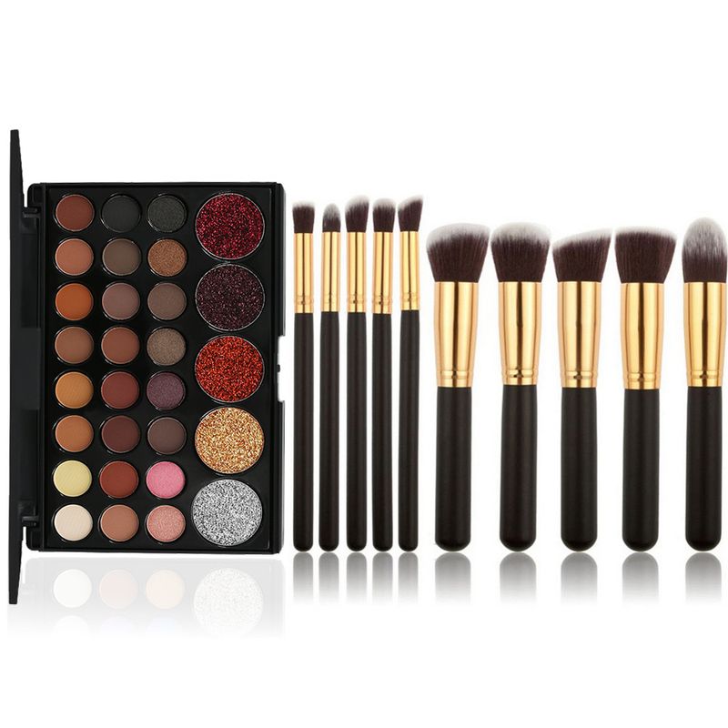 Make-up-Sets POPFEEL 29 Farben Ziegel Lidschatten-Palette Perlglanz Matt Pailletten 10 Make-up-Pinsel Foundation Pinsel Beauty-Tools_voghion.com