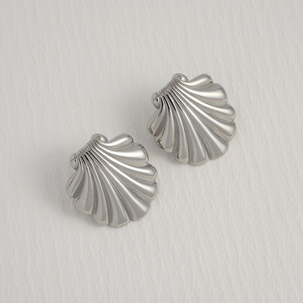 Retro-Ohrringe aus plattiertem Titanstahl mit Muschel-Faltenstreifen_voghion.com