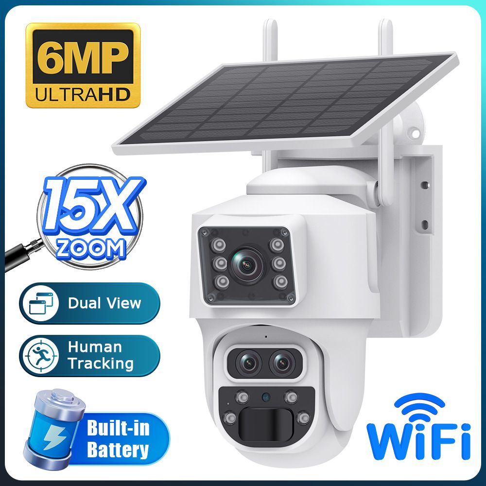Välistingimustes kasutatav 4G päikesekaamera, 6MP juhtmevaba HD 15x suumiga kahe ekraaniga kaamera_voghion.com