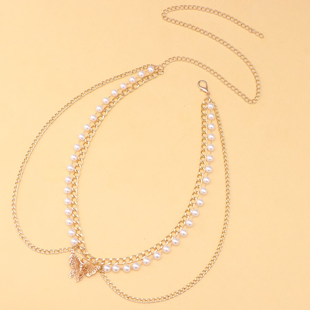 Fashionable Versatile Accessories, Simple Multi-layer Metal Body Personalized Butterfly Waist Chain, Inlaid With Bricks_voghion.com