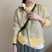 Xiaoxiangfeng Strickjacke in Kontrastfarbe mit Rundhalsausschnitt, Damenjacke_voghion.com