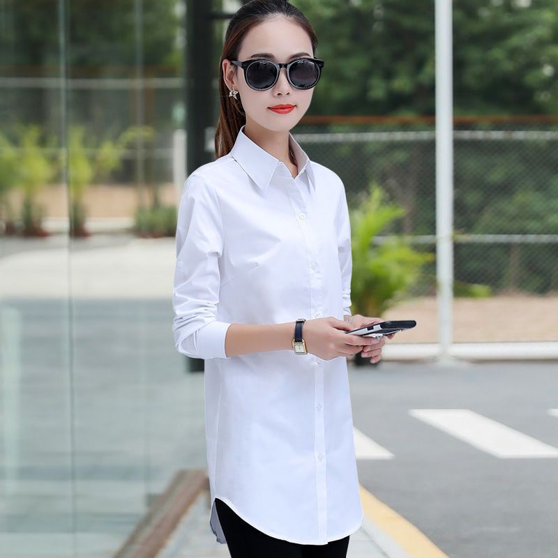 Women's Clothing Medium Length Long Sleeved Korean Version Loose Versatile Student Base Bf Shirt Large Size Navy Blue Wine Red_voghion.com