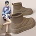KT2819 Nuove scarpe da donna alte in cotone caldo tinta unita con suola spessa autunno inverno 2024 per studenti, semplici e foderate in pile_voghion.com