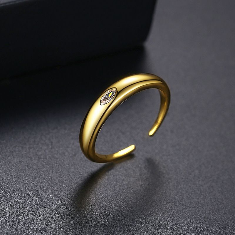 Anello aperto geometrico da donna, anello minimalista regolabile in oro con zircone, pezzo alla moda e impilabile per l'uso quotidiano._voghion.com